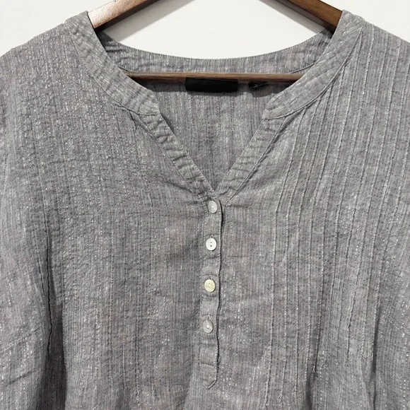 Avenue Linen Blend Silver Popover Tunic Womens Size 18/20 Lagenlook Casual - Picture 3 of 15